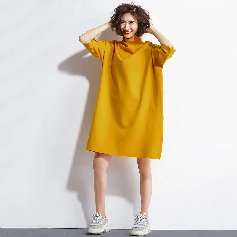 LANMREM однотонное свободное женское платье с коротким рукавом и полукруглой горловиной, Повседневная мода, весенние платья, новинка TV499