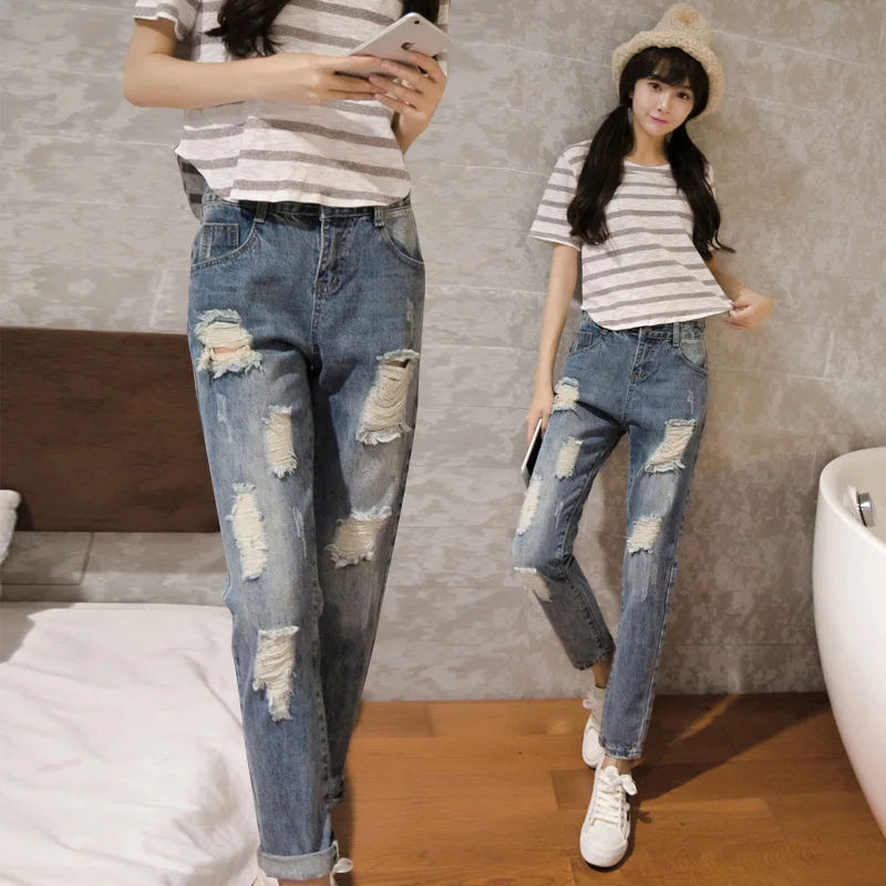 

According to Nalini with Holes Jeans Women's 2018 New Style Loose-Fit Skinny Thin Capri Pants Slimming Harem Pants Fashion