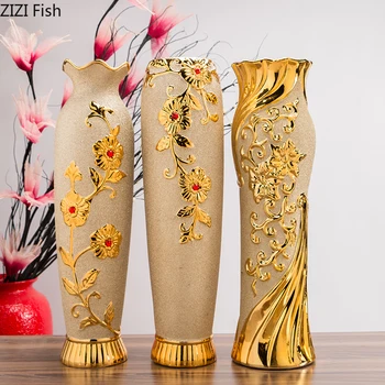 

European Style Ceramics Large Vase Floor-standing Vase Living Room Big Decoration Household Office Flower Arrangement Vases
