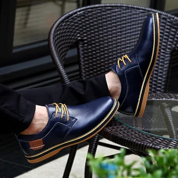 

New Fashion outdoor Men Oxford Genuine Leather Shoes men Brogue Lace Up Flats Casual comfortable men Shoes breathable shoes 5