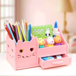 Porte stylo de bureau multifonction à 4 grilles, boîte de rangement de papeterie scolaire de bureau, boîte en bois, organisateur de stylos de bureau, support de téléphone 