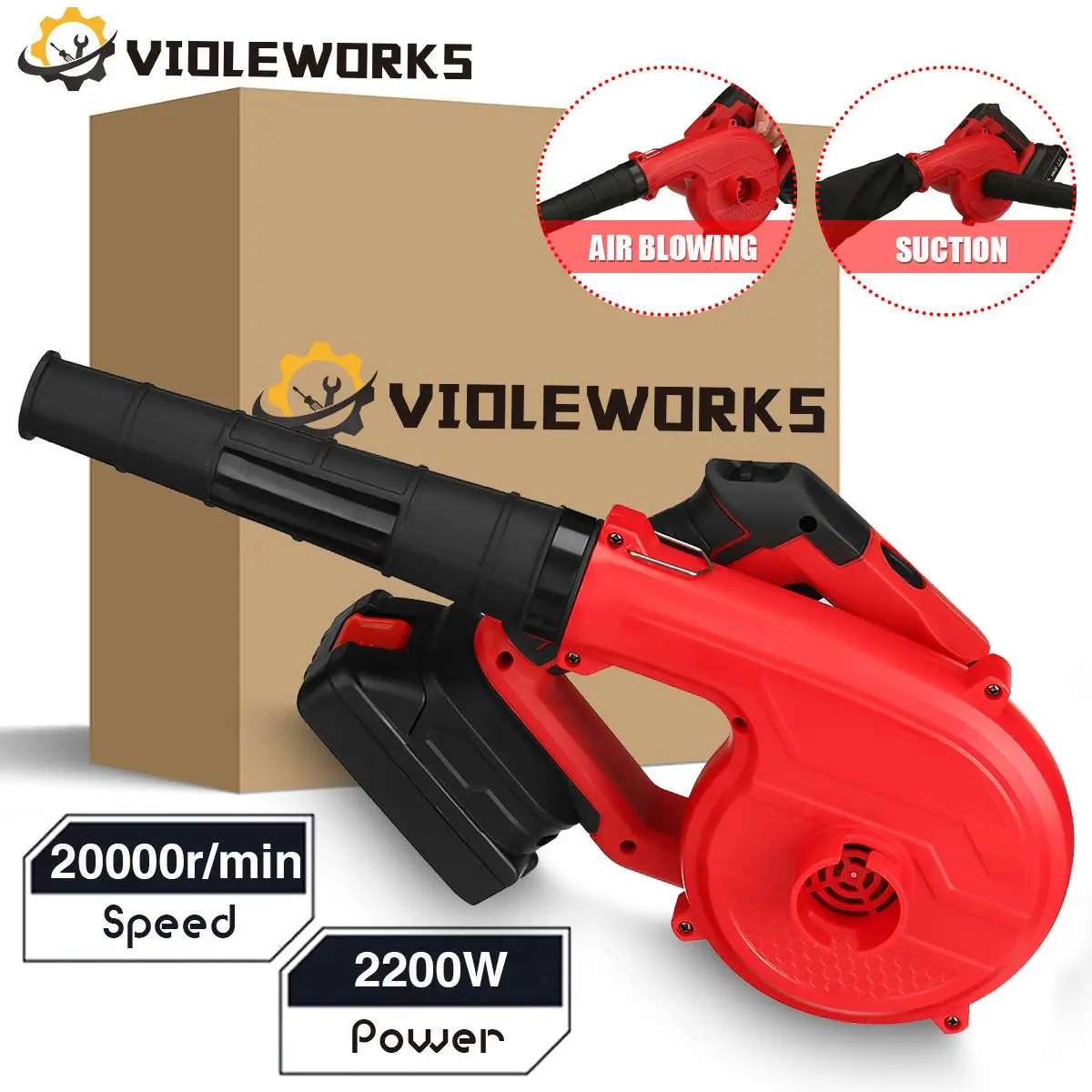 2 In 1 2200w Electric Cordless Air Blower Blowing Suction 180 Degree