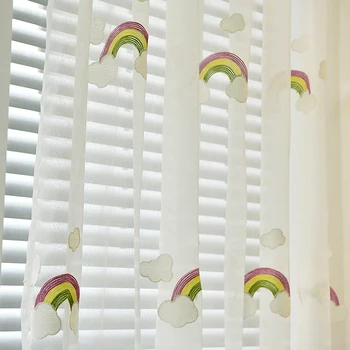 

Window Screen Embroidered Rainbow Curtain Yarn For Bedroom Living Room Tulle Sheer Kids Voile Curtains Rideau Enfant