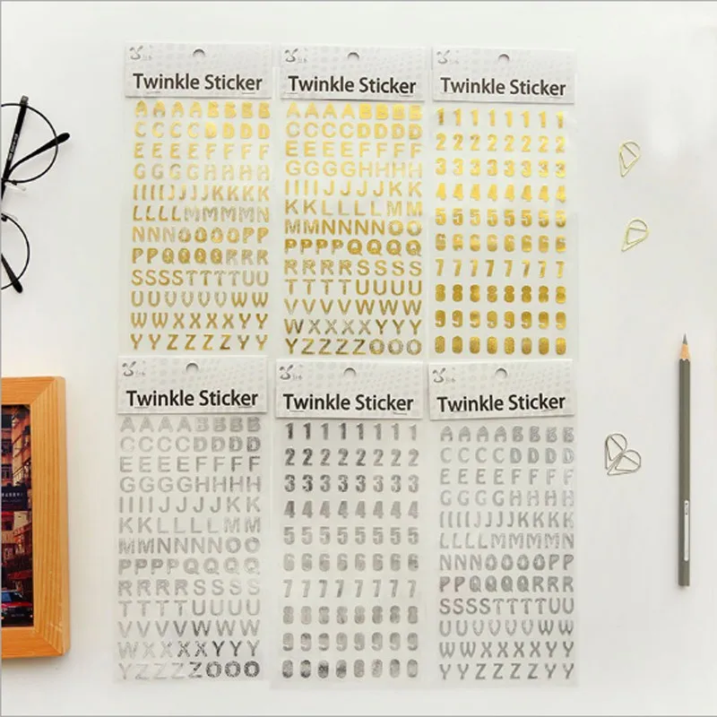 

30sheet Bronzing stickers numbers English alphabet silver sticker Child education wholesale 175*95mm