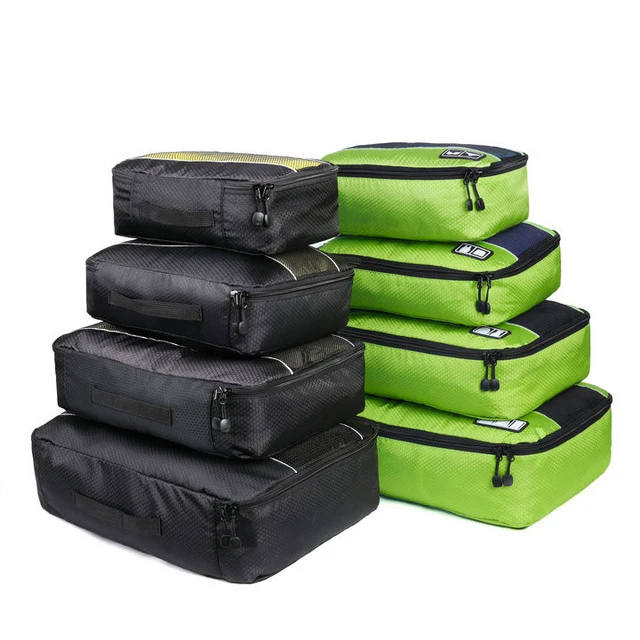 4 Black 4 Green Foxmertor, упаковочные кубики, модная дорожная сумка для путешествий, сетчатая упаковка, органайзер, дышащий нейлон, для мужчин и женщин, для путешествий, чемодан, органайзер, набор - Цвет: 4 Black 4 Green