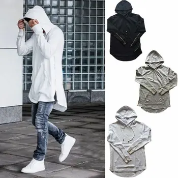 

Men's Hipster Long Line Hip Hop Zipper Hoodie Sweatshirts Jacket Pullover New