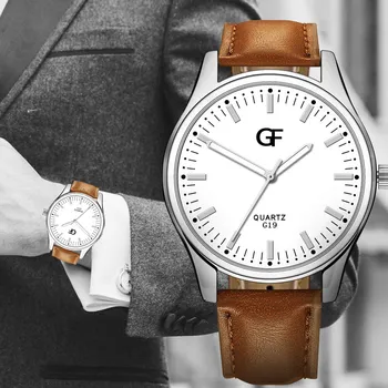 

Men Quartz Watch PU Leather Band Luminous Pointer Business Wristwatch Gifts IK88