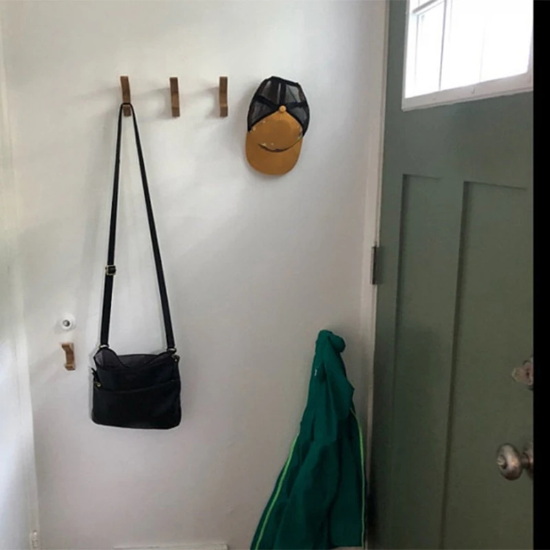 2Pcs Natural Wood Clothes Hanger Japanese-Style Wall Mounted Coat Hook Decorative Key Holder Hat Scarf Handbag Storage Hanger Ba