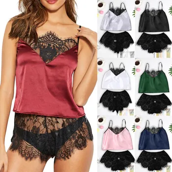 

HOT Womens Silk Satin Silk Pajamas Bow Nightdress Lingerie Women Underwear Sleepwear Satin Summer silky comfortable pajamas#g30