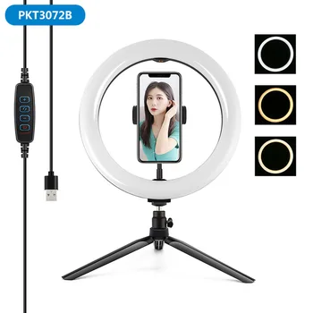 

PULUZ PKT3072B 10.2 Inch 3 Modes Dimmable USB LED Curved Ring Light with Desktop Tripod Phone Holder for Photography Vlog Video