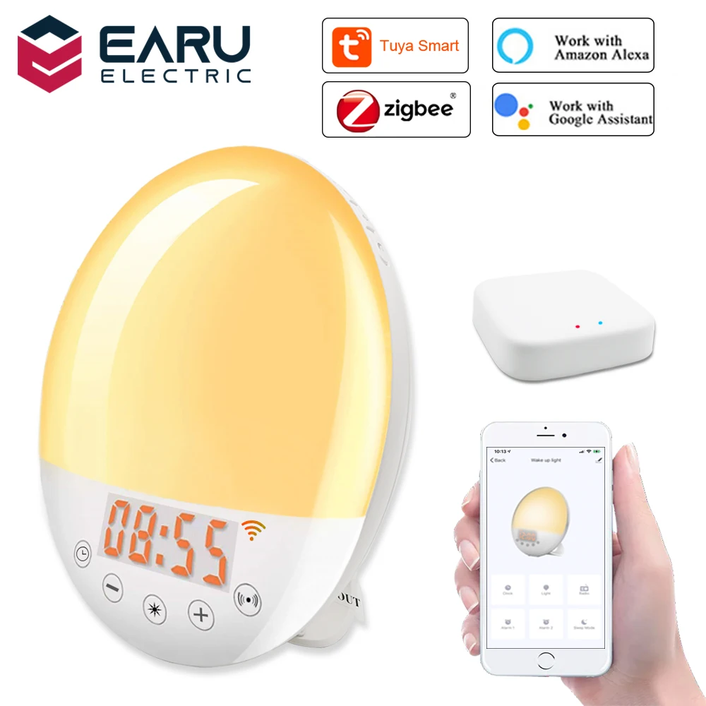 WiFi Smart Wake Up Light Alarm Clock with 7 Colors Sunrise Sunset Smart  Life by Tuya ZigBee 3.0 Hub Works with Alexa Google Home