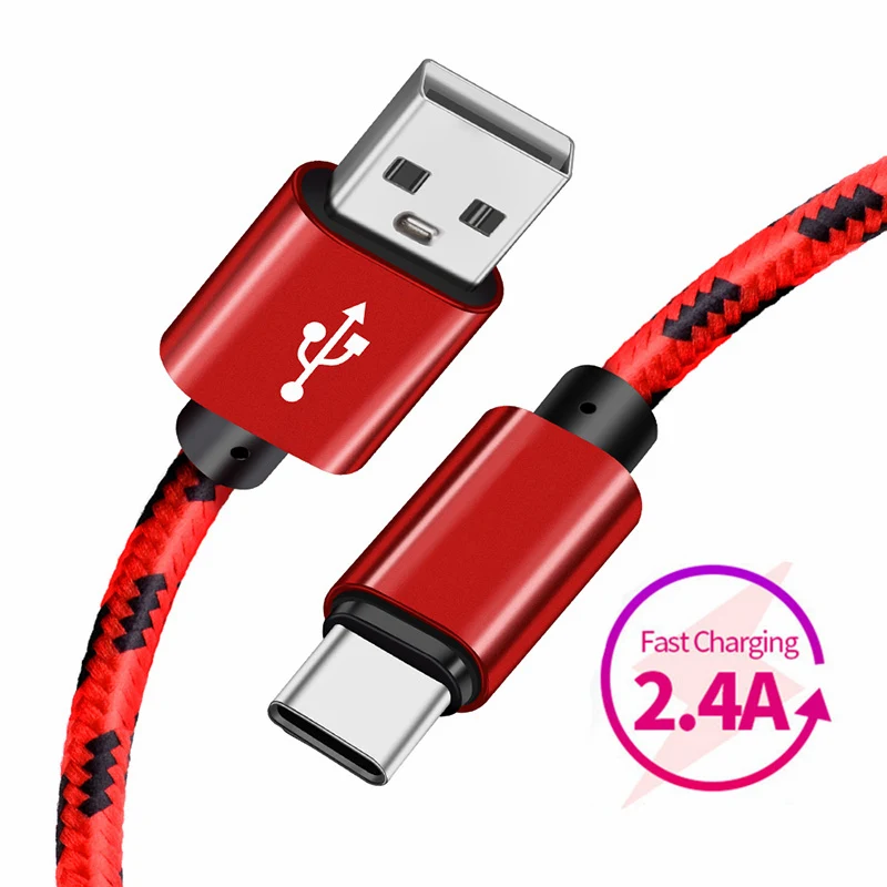 

USB Type C Cable 2.4A Fast Charging Type-C Nylon USB Cable For Samsung S9 S8 Note 9 8 Huawei Xiaomi Redmi Note 7 USB C Data Cord