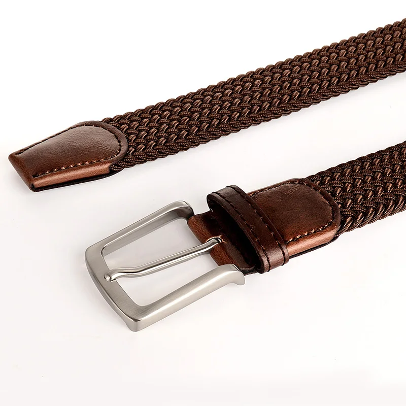 snap belt Drizzte Plus Size 130 To 190cm Brown Braided  Woven Elastic Stretch Belt Mens for Big and Tall Man High Quality All Size work belts for men