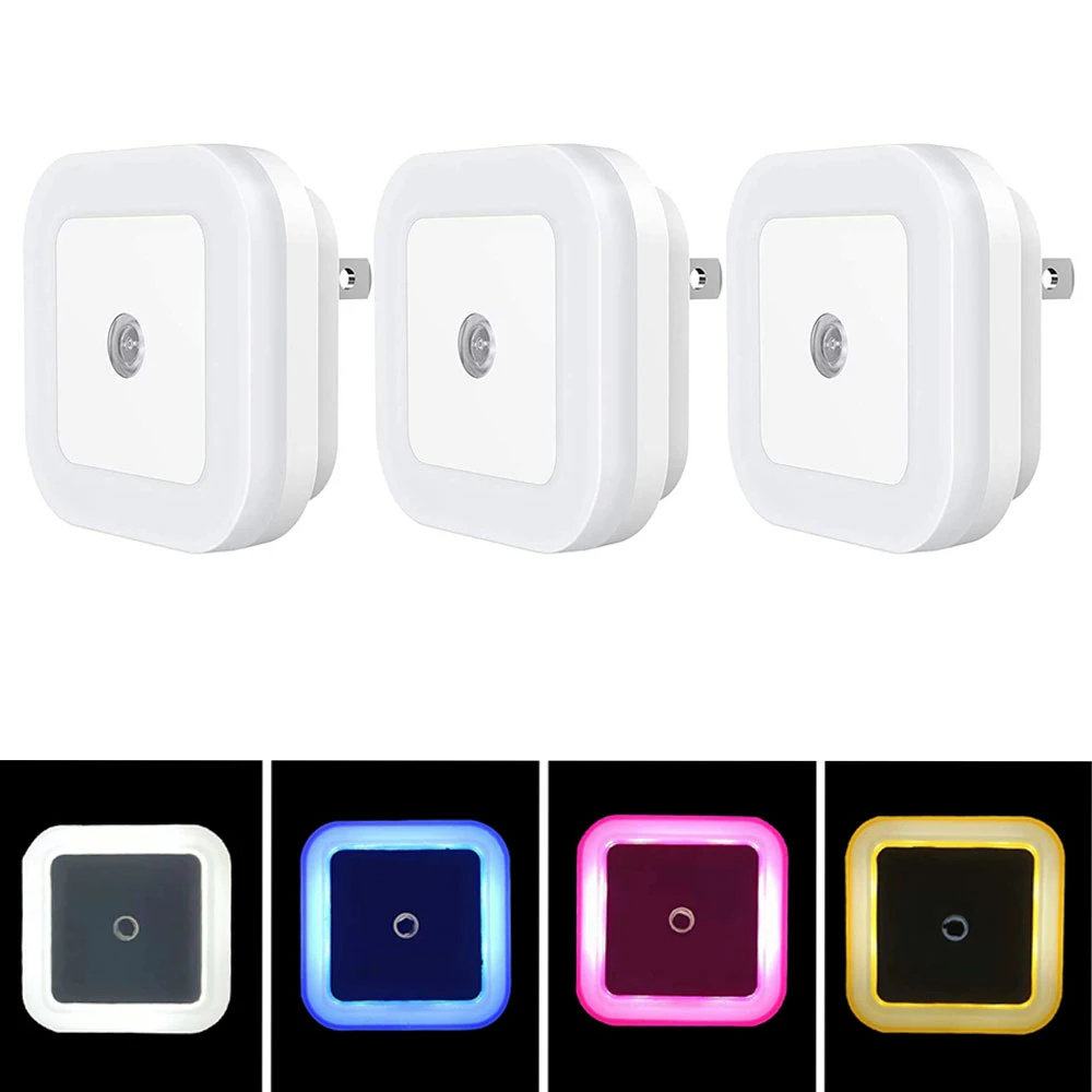 Mini LED Night Light EU/US Plug in Dusk to Dawn Sensor Wall Nights Lamp Square for Bedroom Hallway Stairs Corridor 110V 220V night stand lamps