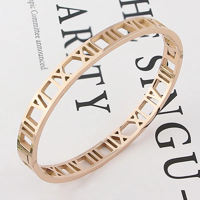 Roman Numerals Bracelets, Hollow Numerals Bracelet, Vacuum Plating Bangle