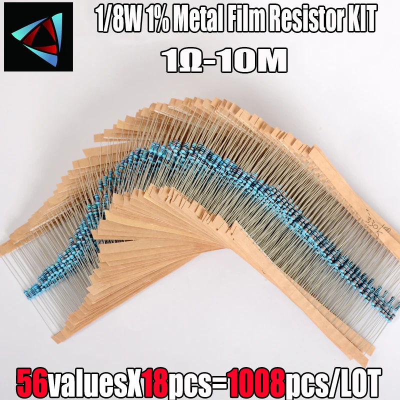 

1008Pcs 56 Values 1-10M ohm 1/8W 1% Metal Film Resistors 0.125W Electronic Component Set resistance value that you need