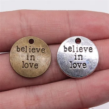 

WYSIWYG 12pcs 20mm Believe In Love Charms Pendant For Jewelry Making 2 Colors Antique Bronze Plated Alloy Charms