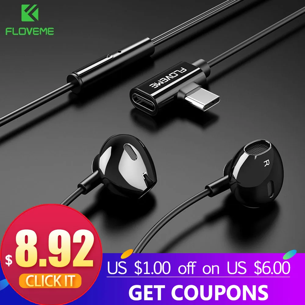 Floveme 2 в 1 с двумя портами гарнитура наушники для Samsung S10 S9 Xiaomi Mi 8 9 Mix 2s in Ear Наушники