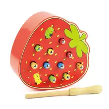 

Fruit Shape Wooden Magnetic Catch Colorful Worms Game Interactive Kids Toy Gift