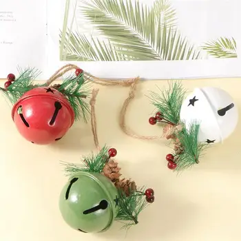 

2Pcs Christmas Decoration For Home Green White Metal Jingle Bell With Ribbon Christmas Tree Hanging Bell Jewelry Accessories