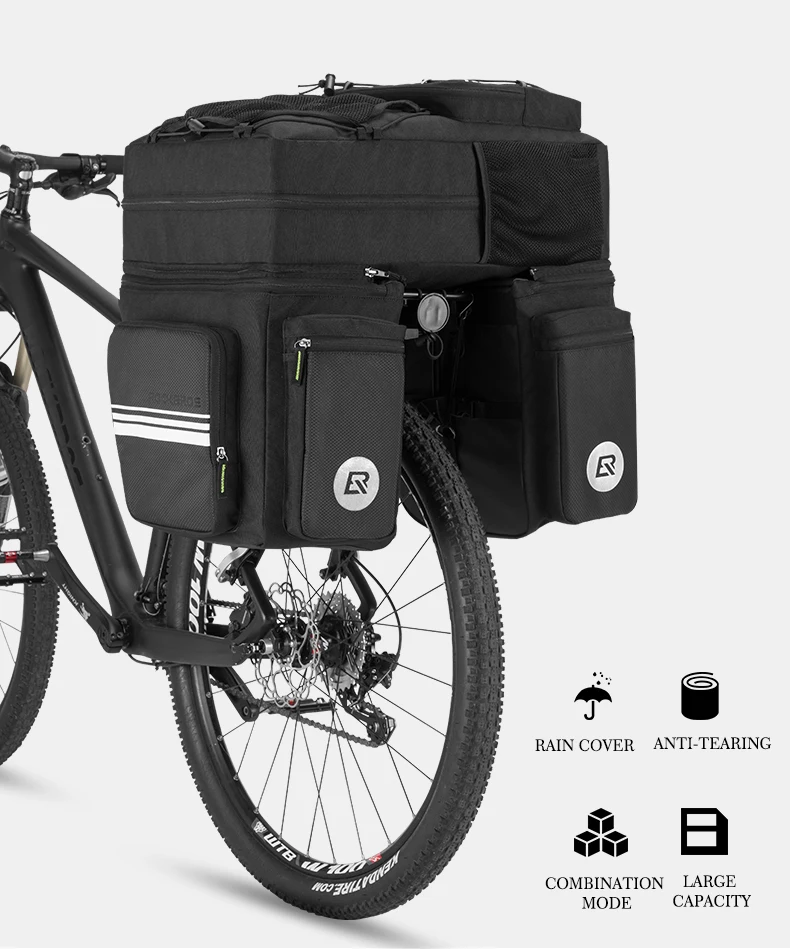 ROCKBROS 3 в 1 водонепроницаемая сумка для велосипеда 48L MTB горный велосипед Стойка Сумка заднее сиденье багажник сумка большая дорожная Паньер с дождевой крышкой