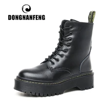 DONGNANFENG/женские ботинки из натуральной кожи; обувь для верховой езды на платформе, на молнии, со шнуровкой; Botas Mujer; JSL-018