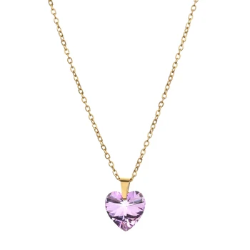 ZMZY Stainless Steel Chain CZ Crystals Heart Necklaces Pendants For Women Girls Gift Necklace Women Clavicle Accessories Fashion