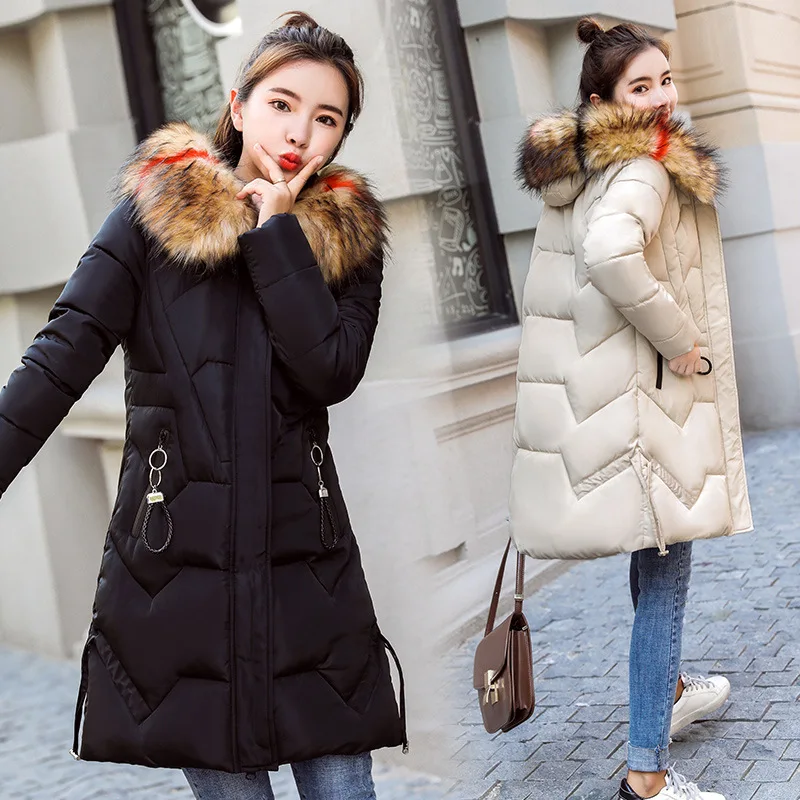 

Cotton-padded Clothes Women's Mid-length 2019 Winter New Style Korean-style down Cotton fu da Fur Collar Large Size Cotton-padde