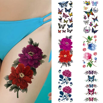 

New 3D color printing Temporary waterproof tattoo paster Butterfly peony lotus flower lip tattoo sticker for Arm ankle Fake tatt