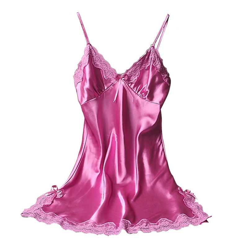 Women Nightgowns Satin Nightdress Sexy Sleepwear Lace Summer Nightdress