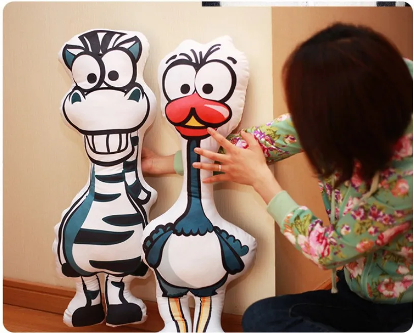 Forest Animal Plush Lion Giraffe Ostrich Kiang Plush Stuffed Doll Long Strip Pillow Cushion Toy Funny Family Member22