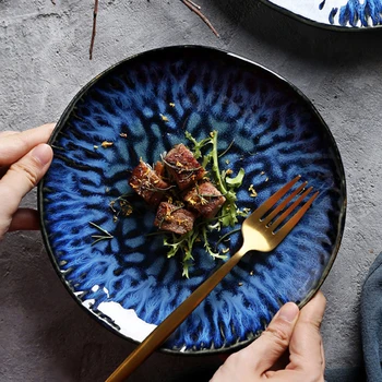 

Nordic Art Kiln Change Ceramic Western Steak Plate Hotel Restaurant Shaped Steamed Fish Snackdessert Sushi Plate Kitchen Utensil