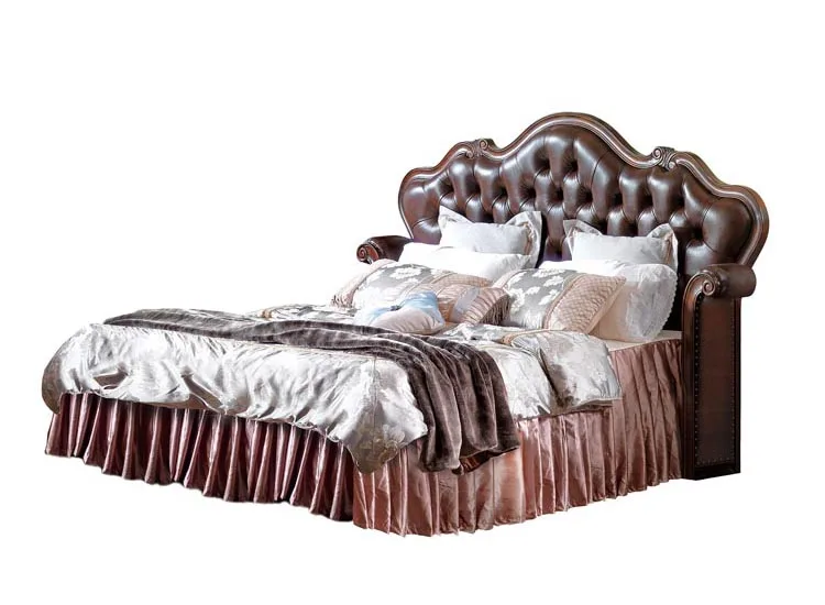 Американский стиль натуральная кожа класса люкс королевская кровать, мебель для спальни полный набор с прикроватная тумбочка ABC туалетный столик Столовый Текстиль GF25 - Цвет: King Bed 1.8M