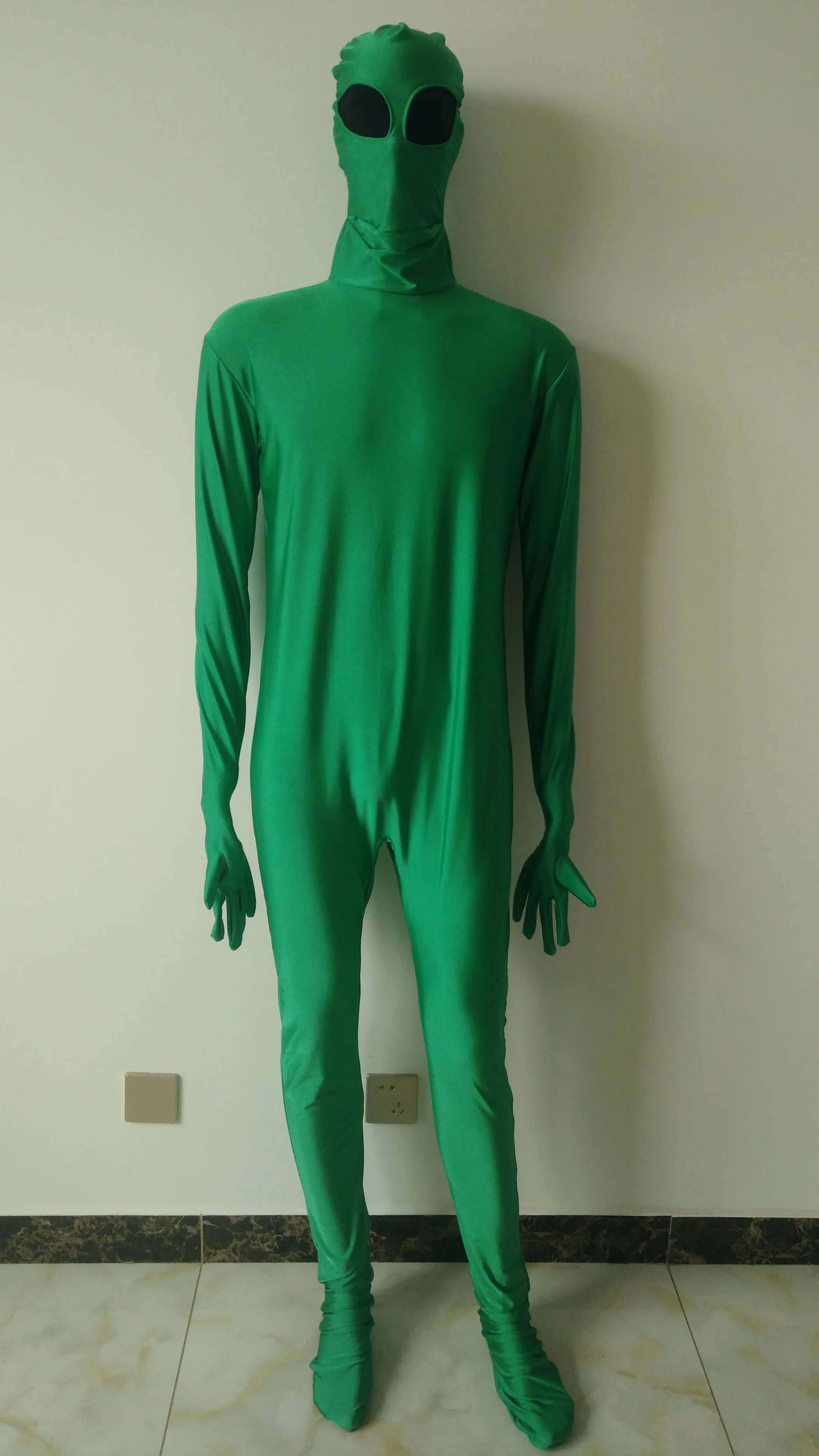 

Child kids Adult Green Alien Full Body Suit Spandex Lycra Zentai Bodysuit Stage Performance Costume with crotch zipper