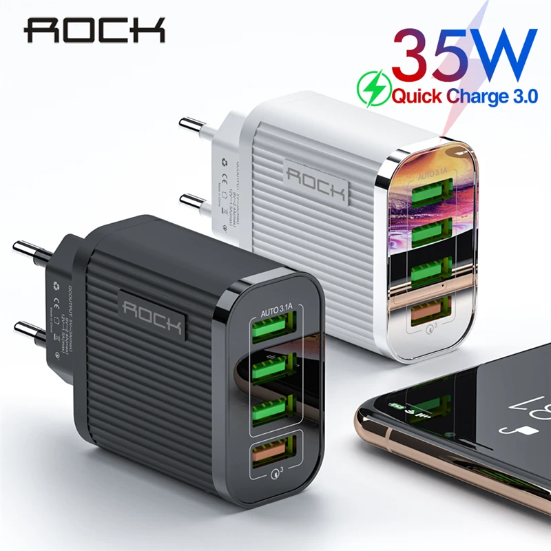 Rock 35W Quick Charge 3.0 For iPhone Charger 4 Port USB Phone Fast charger Xiaomi Wall Travel Adapter | Мобильные телефоны и