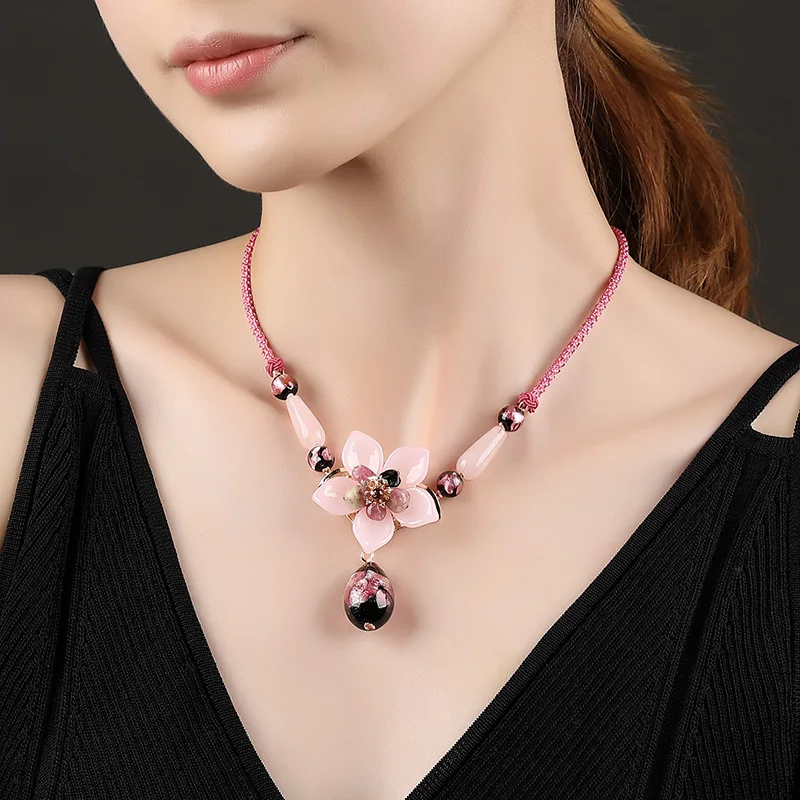 Babygirl Necklace Chinese-style Pink Coloured Glaze Tourmaline Ethnic-Style Pendant Red Decorations Choker | Украшения и