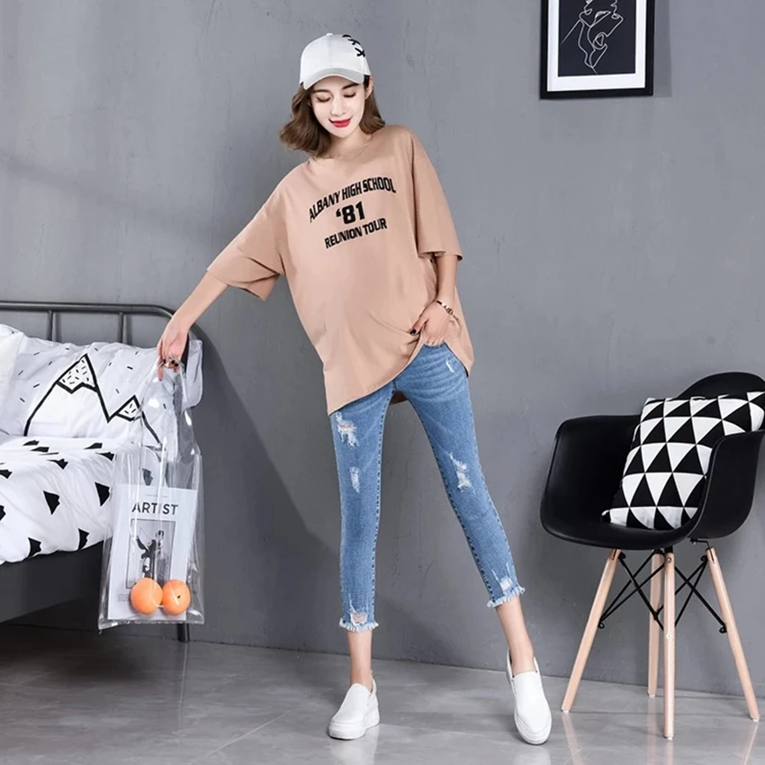 Length Summer Autumn Fashion Maternity Jeans High Waist Belly Skinny Pencil Pants Clothes for Pregnant Women Pregnancy