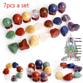 

Set of Natural 7Chakra Stone Spheres Colorful Crystal Palm Gemstones Heart Minerals Specimen Reiki Healing Gift Collection Decor