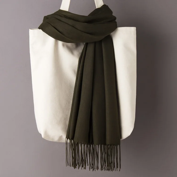 Dark armygreen Scarf Женские однотонные кашемировые шарфы с кисточками, осень, новые мягкие теплые шарфы для девушек и женщин, тонкий длинный шарф, Женская шаль, мужской шарф - Цвет: Dark armygreen Scarf