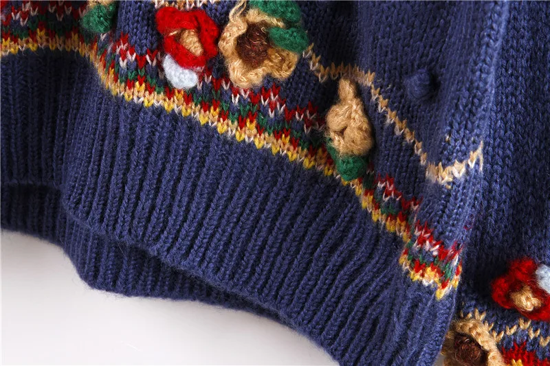Truevoker Подиум Дизайнер Вязание пуловер женские с длинным рукавом милый цветок аппликации свитер Европейский Топ