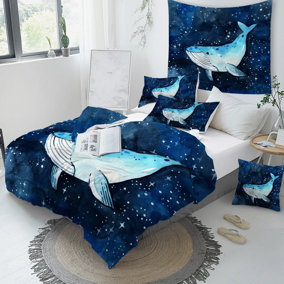 BeddingOutlet Whale Bedding Set Sea Animals Comforter Cover Universe Watercolor Home Textiles Constellation Stars Bed Set 3pcs