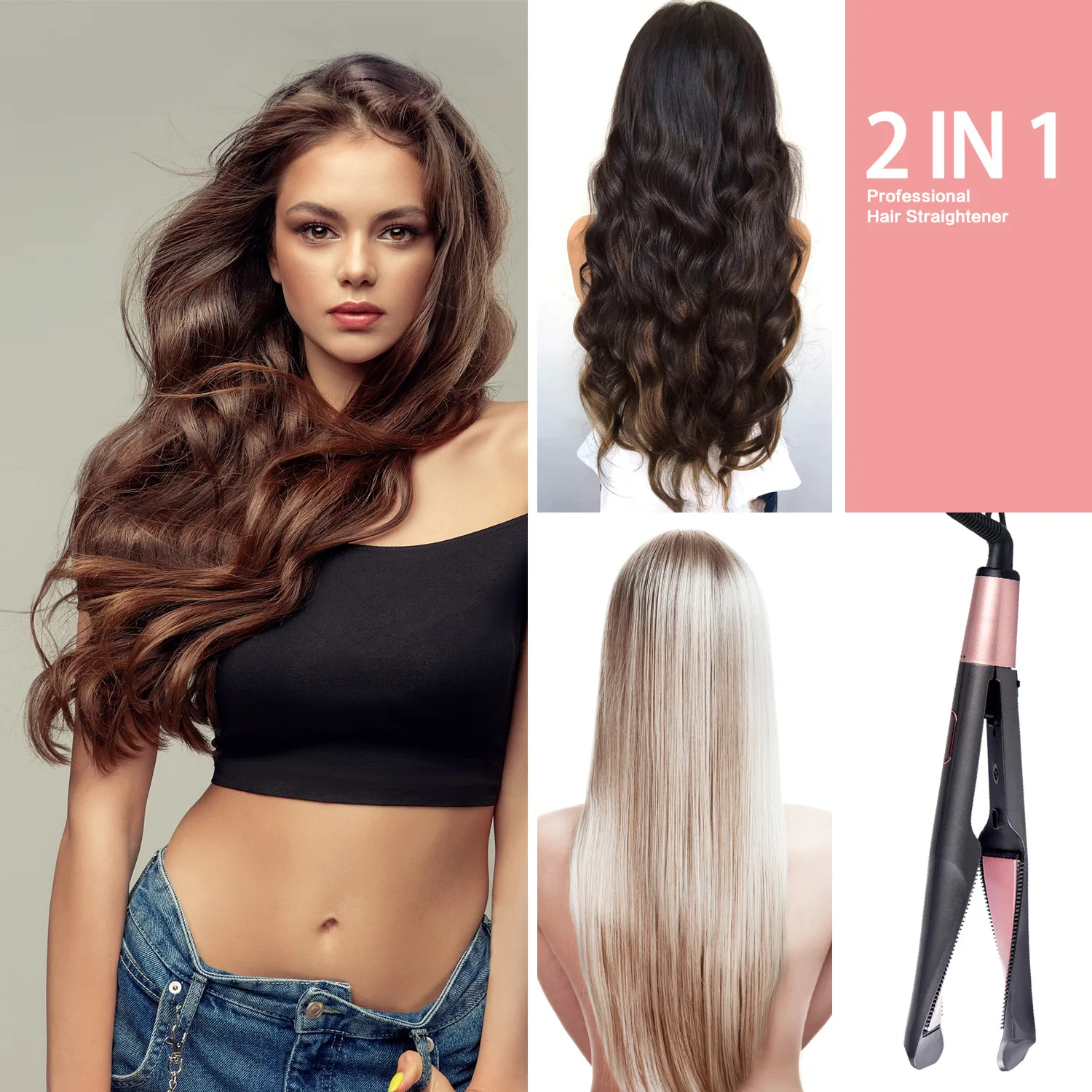 

2 IN 1 LCD Display Hair Curler Ceramic Straightening Irons Hair Curlers Fast Warm-up Thermal Twisting Type Hair straightener