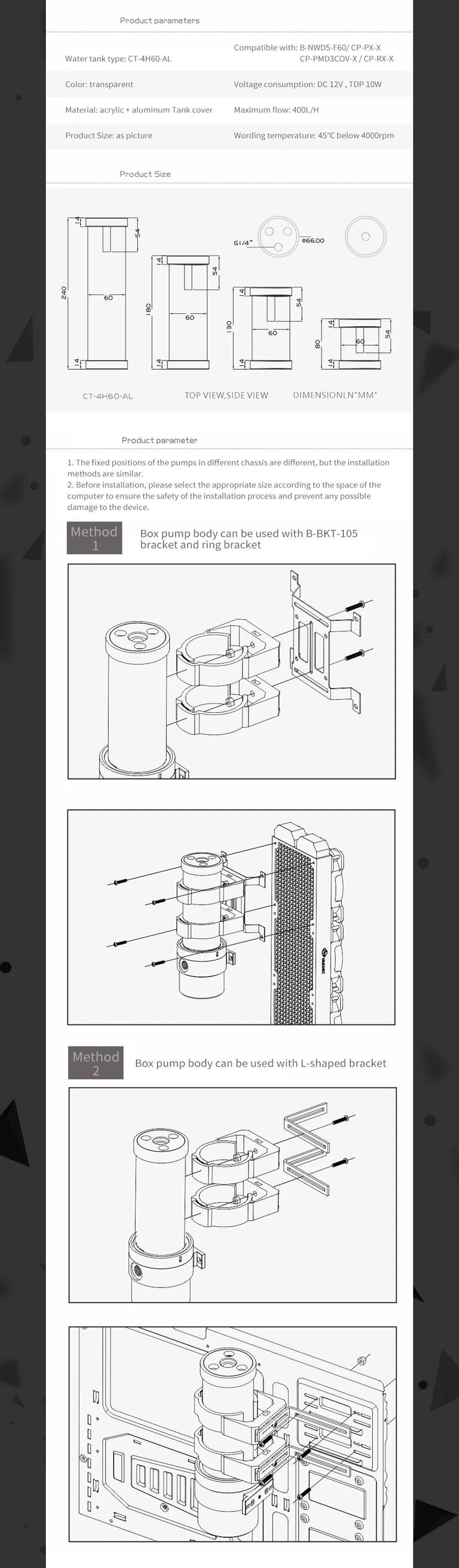 Bykski 60mm Cylinder Reservoirs, Black Aluminum Alloy Cover Acrylic Body Water Tank, 60mm Diameter 80/130/180/240mm Length, CT-4H60-AL  