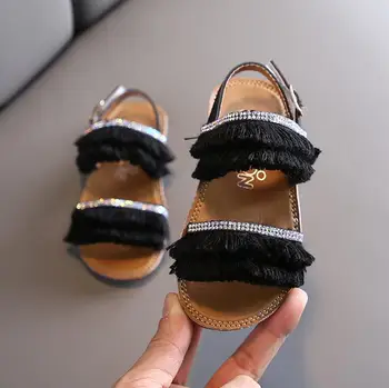

Toddler Kids Sandals Baby Girls Sandals Tassels Crystal Ruffles Princess Shoes Slippers Comfortable Casual Summer Shoes