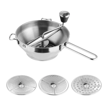 

Manual Grips Food Grinder Stainless Steel 3 Grinding Disks Vegetable Mill Mud Kitchen Blender Tools Practical Cookware