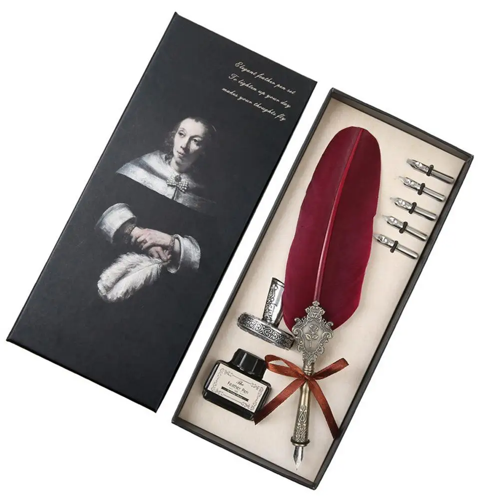 

Feather Pen Dip Pen Ink Alloy Pen Sign Pen Holder Set #CO