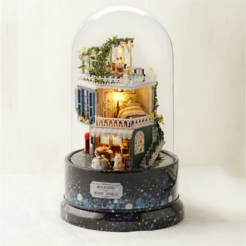 

Rotate The Music Doll House Furniture Diy Miniature 3D Wooden Miniaturas Dollhouse Model Building Kits Toys For Children Gifts