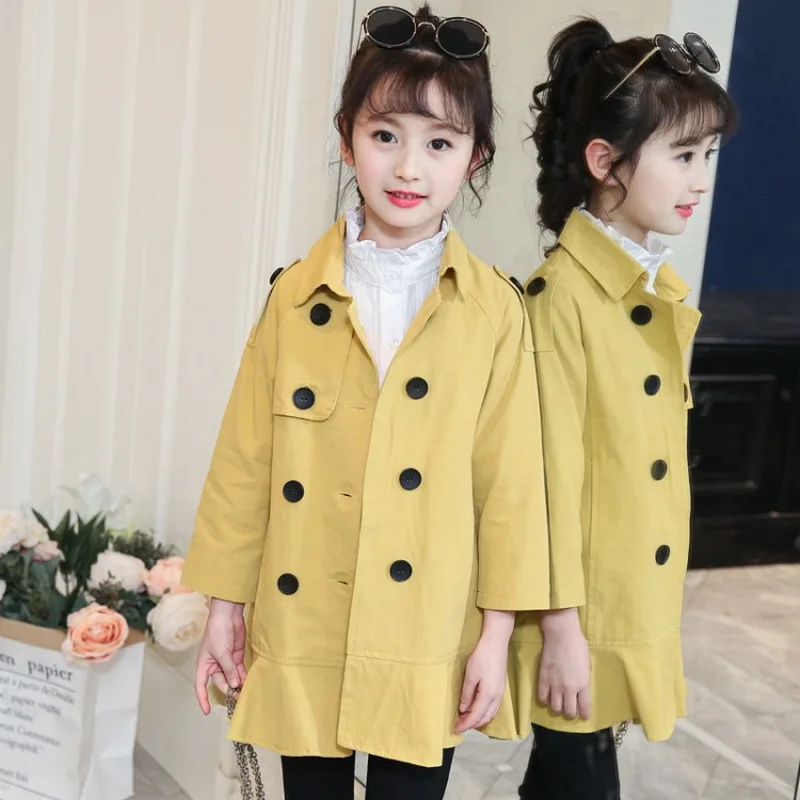 Winter Fashion Girls Trench Coat Yellow Pink For Baby Girl Cotton Windbreaker Kids Outerwear Casual Wear Clothes 4 To 12T - Цвет: Цвет: желтый