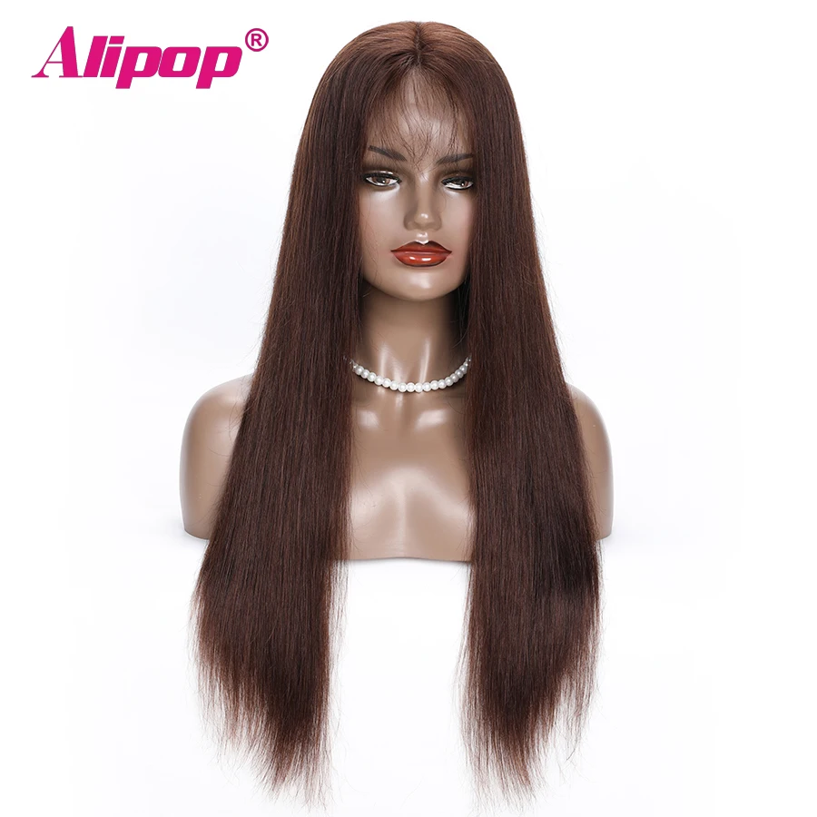 Brazilian Straight 13x6 Lace Front wigs Colored Human hair wigs Pre Plucked with Baby hair 100% Non Remy hair wig #2 #4 ALIPOP  (1)