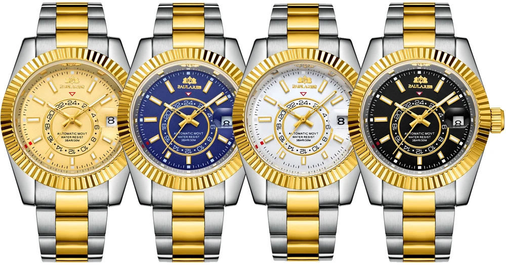 Cinturino meccanico automatico a carica automatica in acciaio inossidabile oro rosa argento blu data lusso cielo 40 mm da uomo_voghion.com